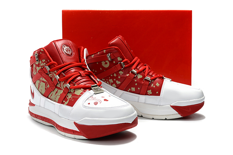 Men Nike Lebron James III Retro White Red Gold Shoes